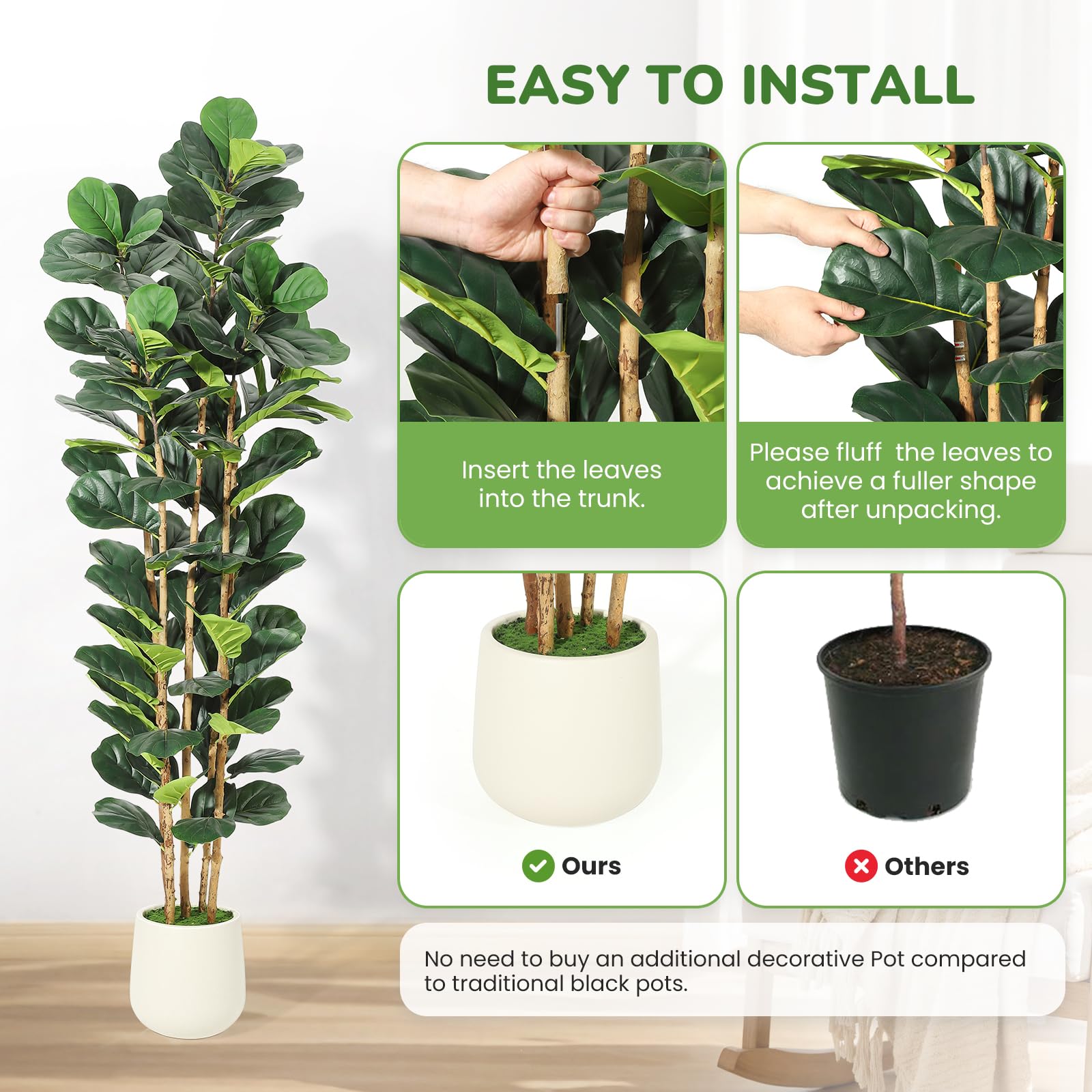 Faux Fiddle Leaf Fig Tree 5/6/ - огляд і ціна Fiddle Leaf Fig